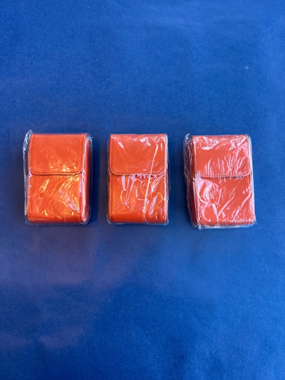Set of 3: Orange Compact Leather Feel Cigarette/Festival Pouches